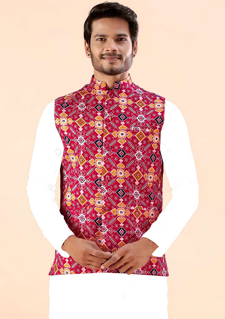 Rani Printed Cotton Waistcoat For Men - Indya
