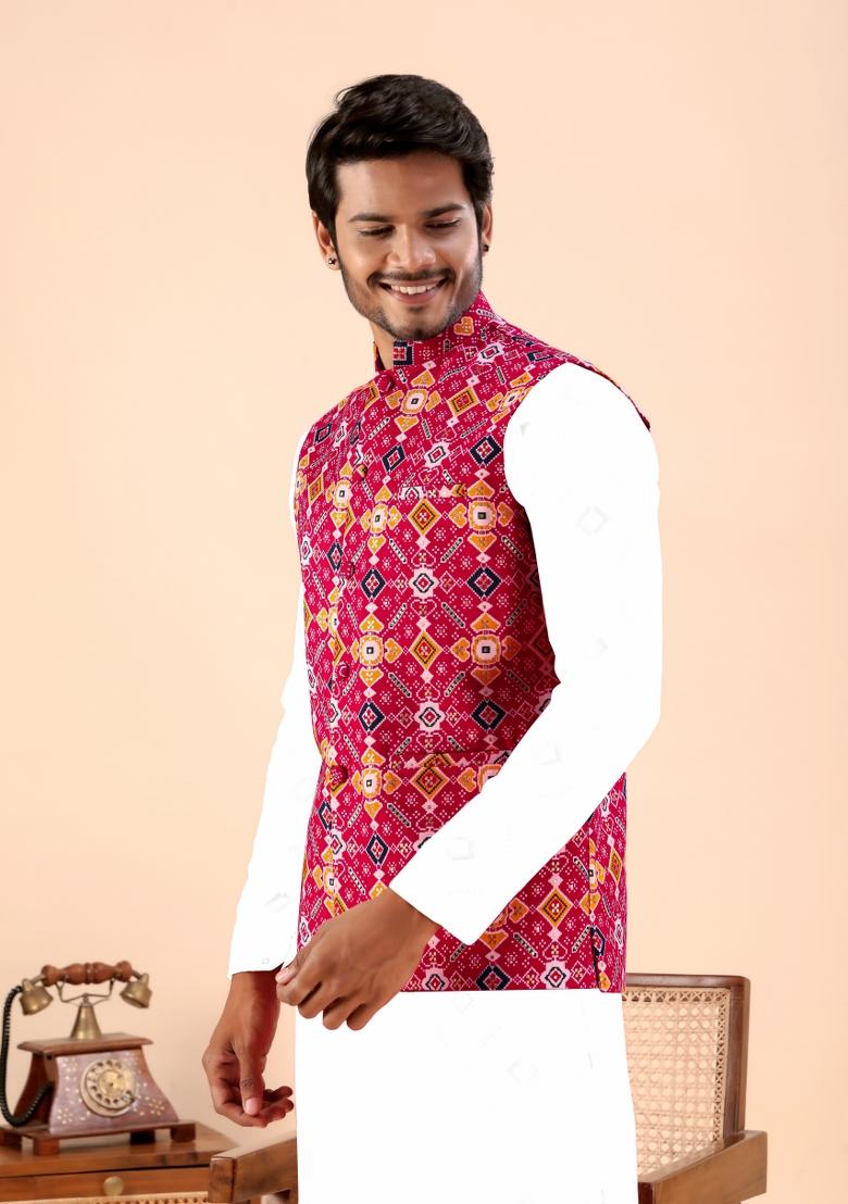 Rani Printed Cotton Waistcoat For Men - Indya