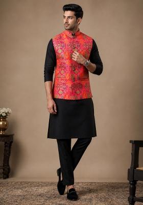 Pink Jacquard Silk Waistcoat For Men