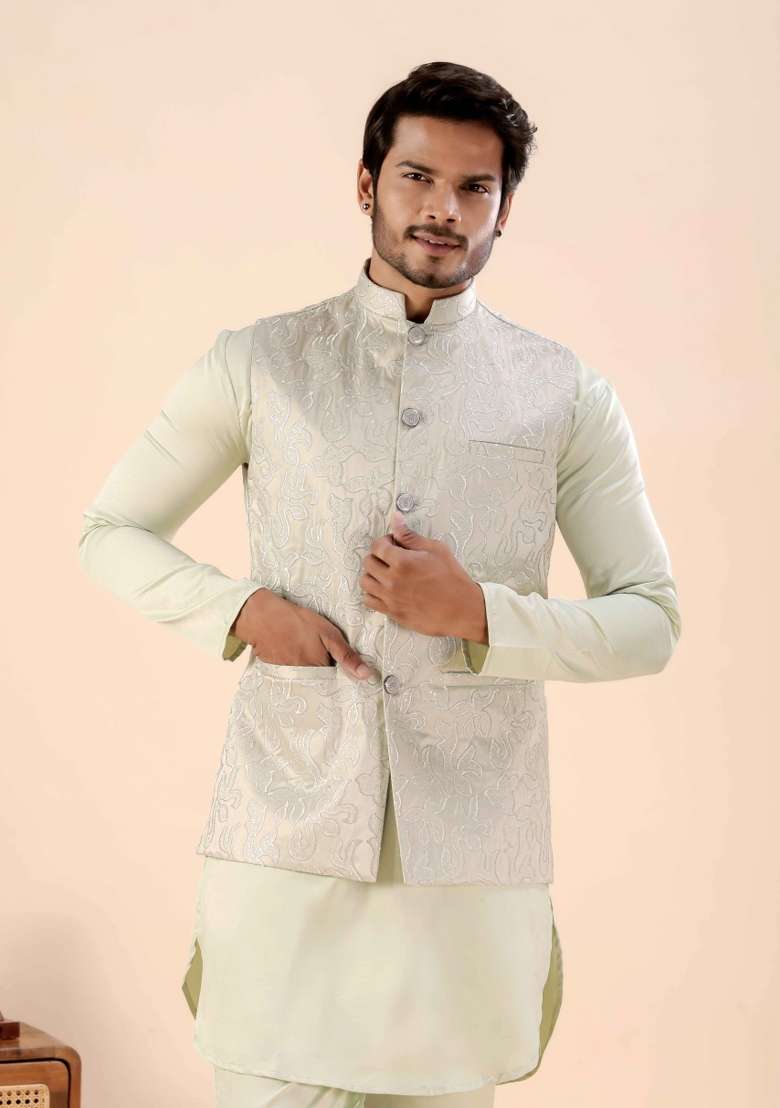 Pista Embroidery Cotton Waistcoat For Men - Indya
