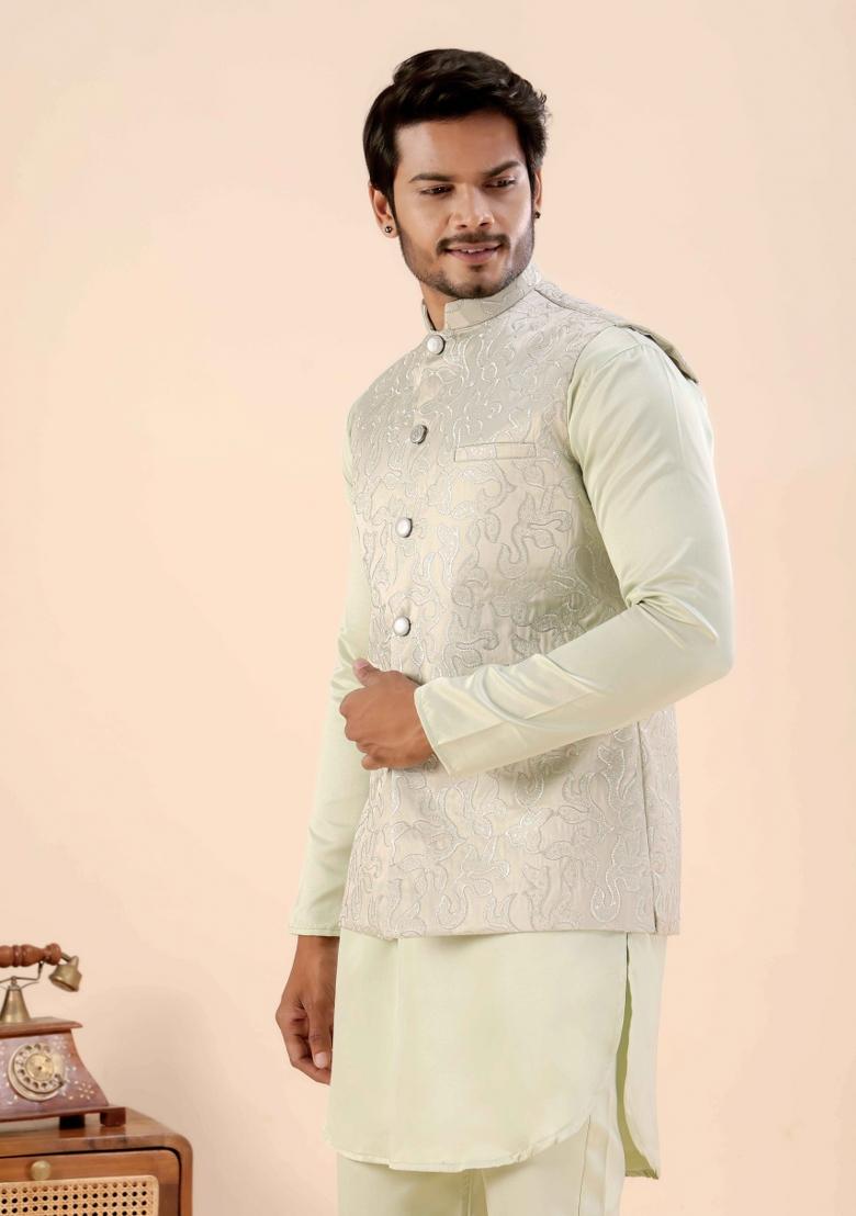 Pista Embroidery Cotton Waistcoat For Men - Indya
