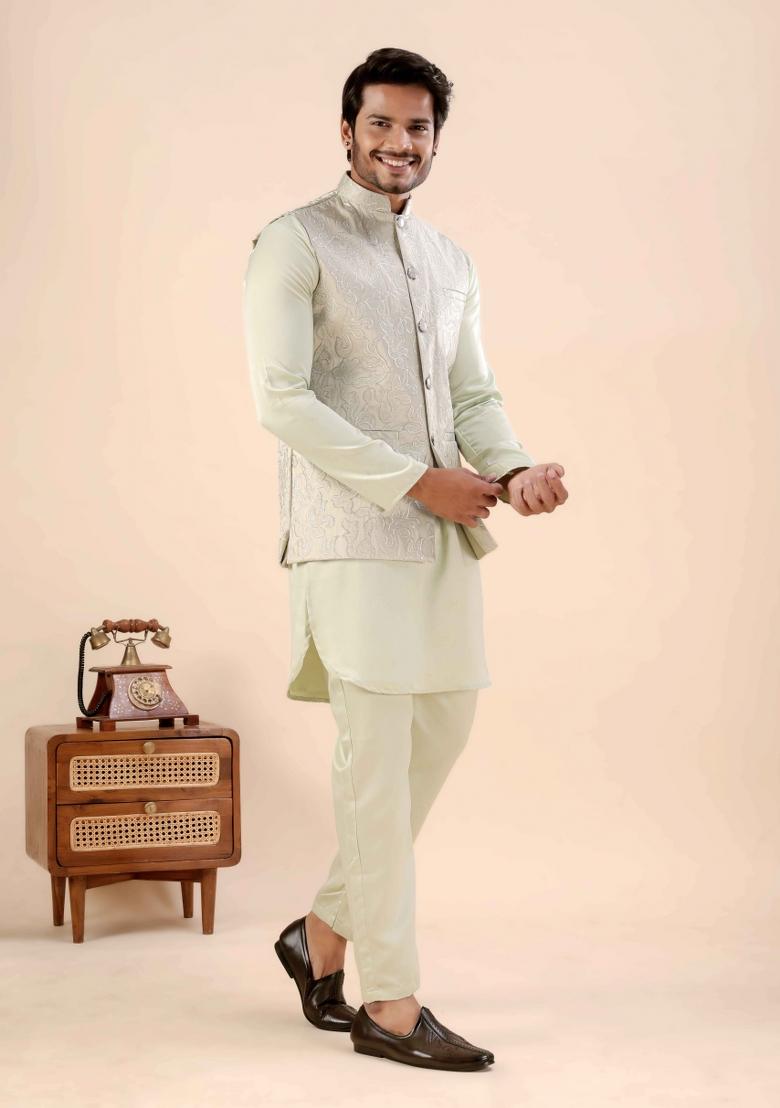 Pista Embroidery Cotton Waistcoat For Men - Indya