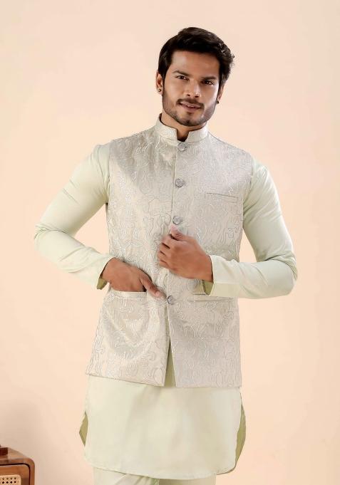 Pista Embroidery Cotton Waistcoat For Men