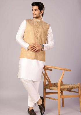 Golden Jacquard Cotton Waistcoat For Men
