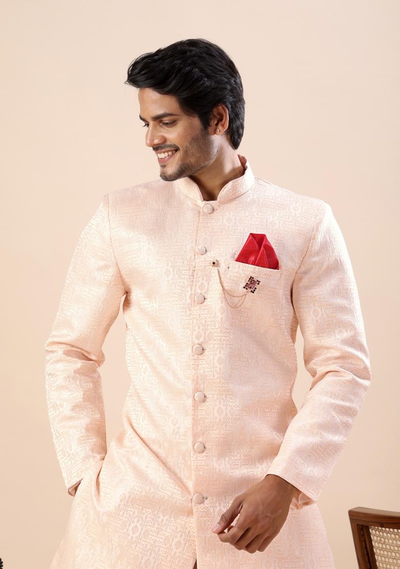 Orange Embroidery Silk Indo Western For Men - Indya