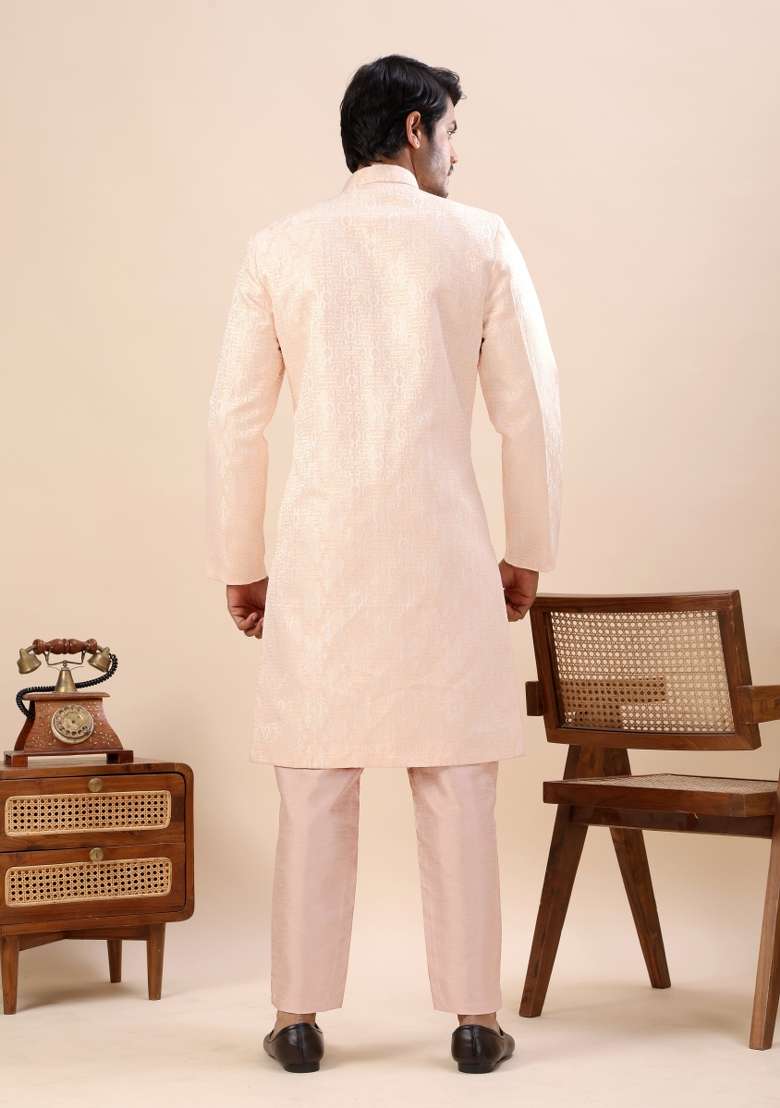 Orange Embroidery Silk Indo Western For Men - Indya