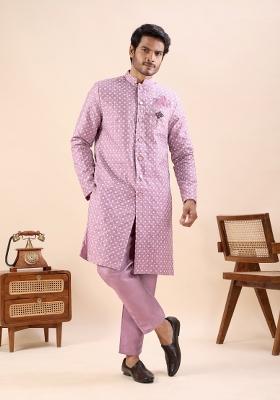 Onion Embroidery Silk Indo Western For Men