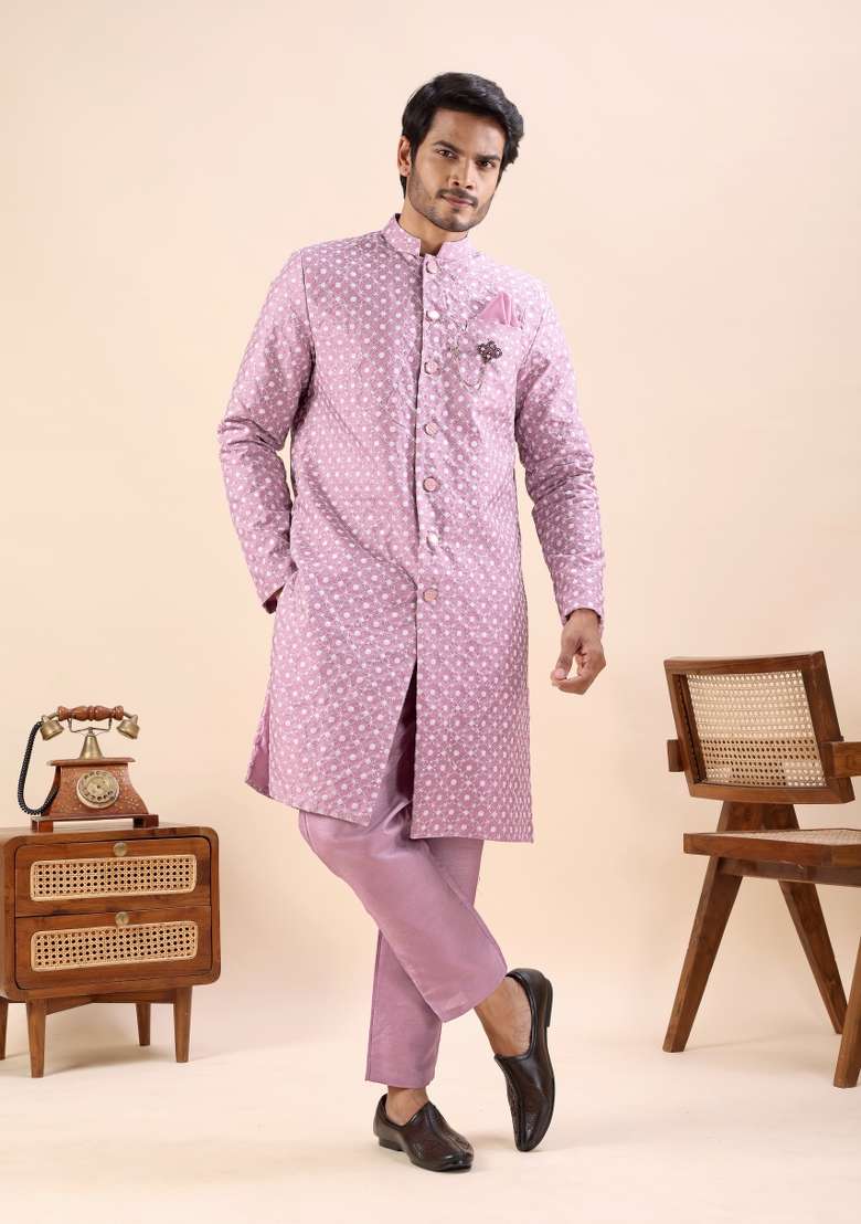 Onion Embroidery Silk Indo Western For Men - Indya