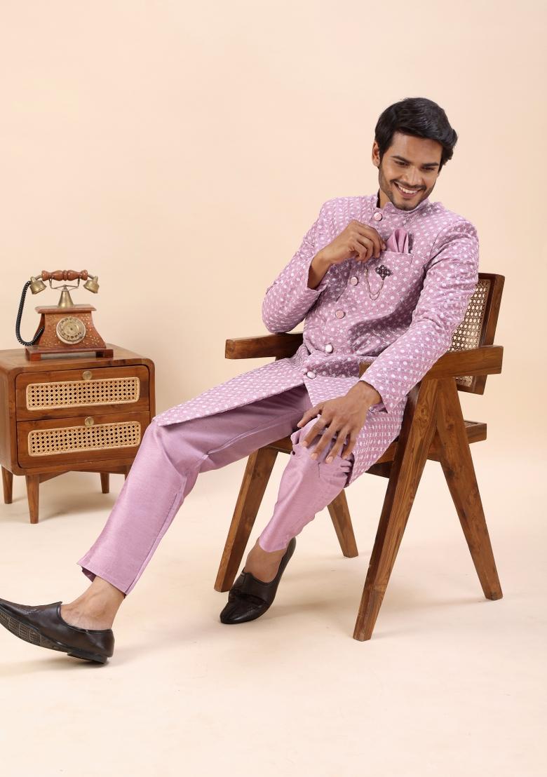 Onion Embroidery Silk Indo Western For Men - Indya