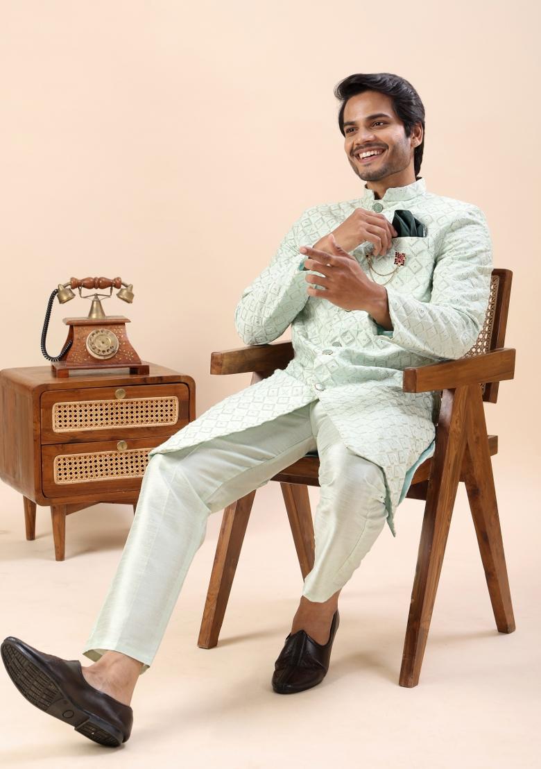 Pista Embroidery Silk Indo Western For Men - Indya