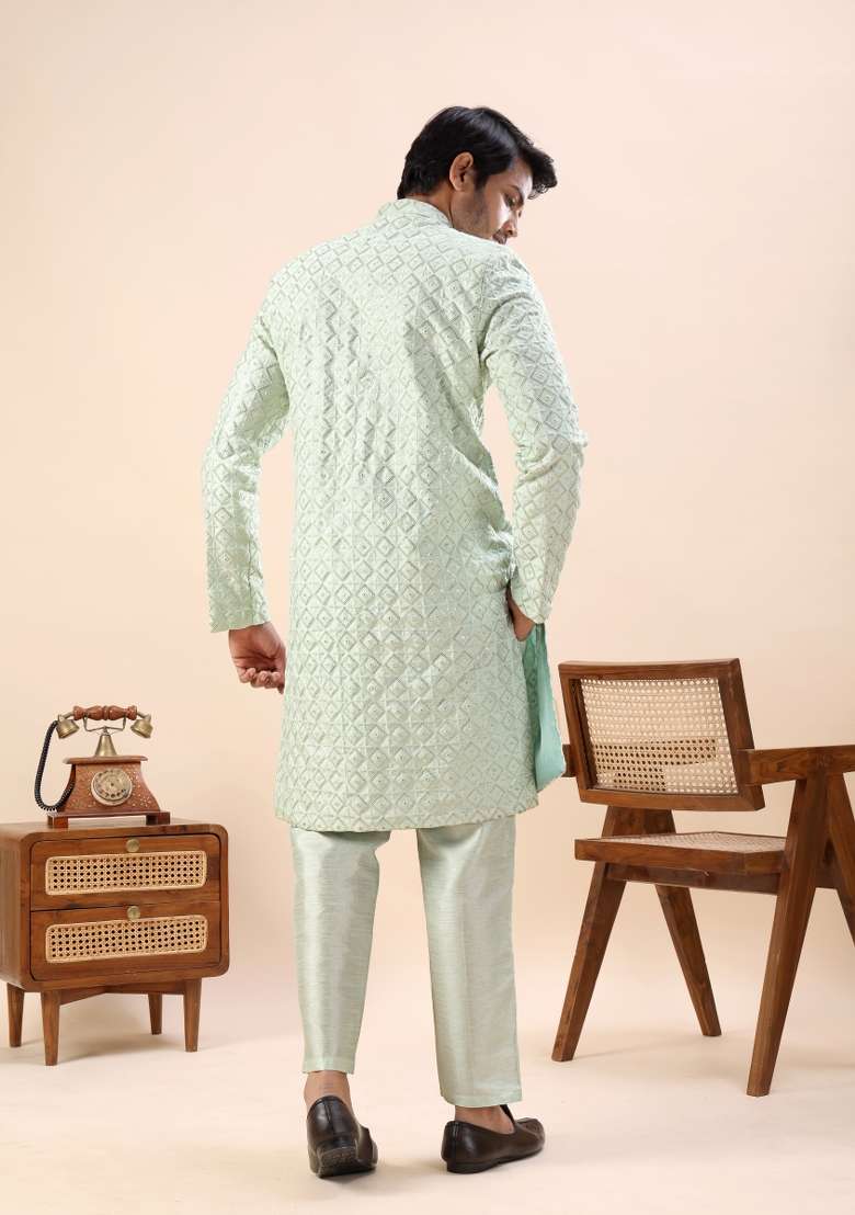 Pista Embroidery Silk Indo Western For Men - Indya