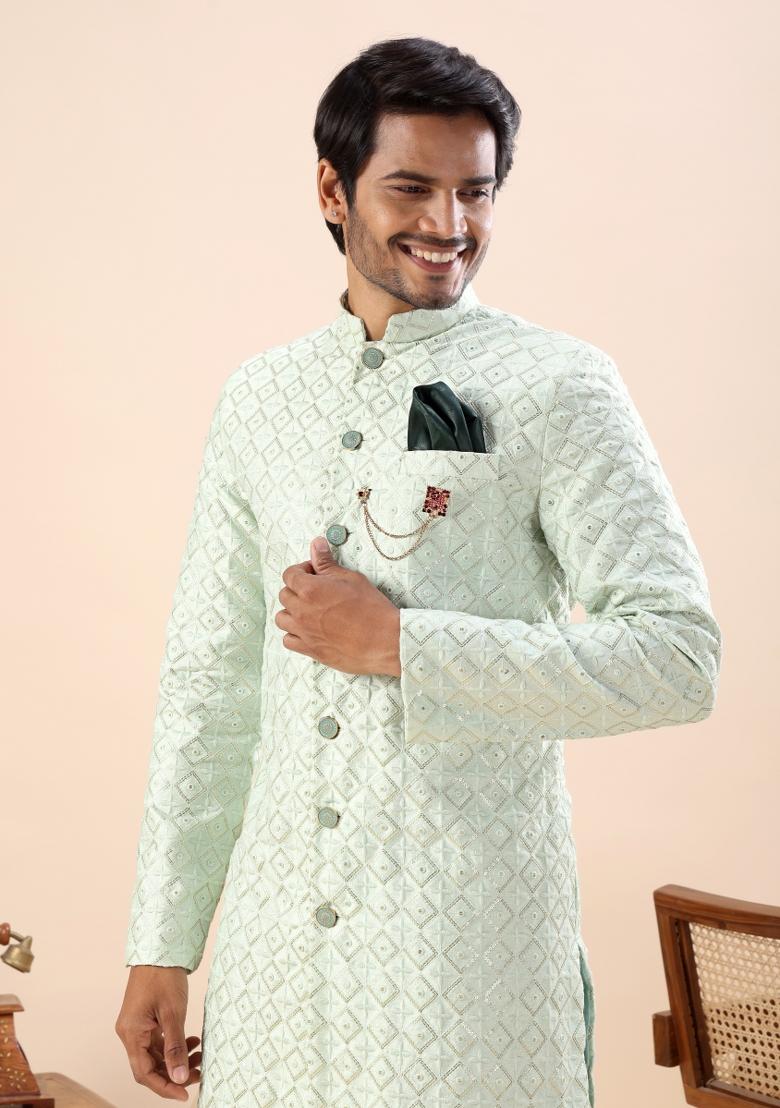 Pista Embroidery Silk Indo Western For Men - Indya