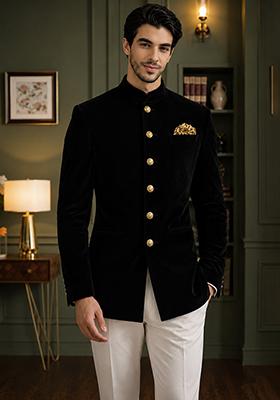 Black Solid Velvet Jodhpuri For Men