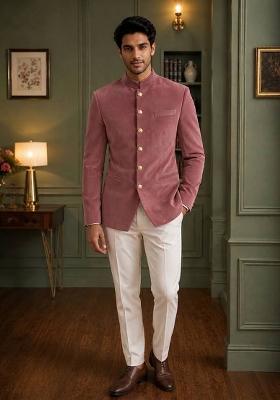 Light Onion Solid Velvet Jodhpuri For Men