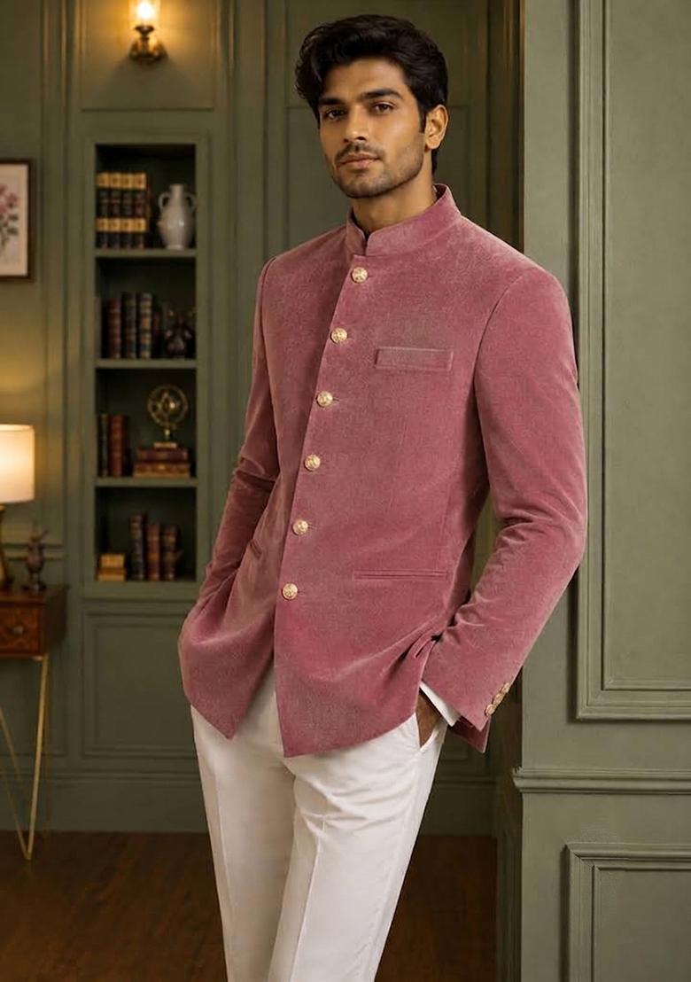 Light Onion Solid Velvet Jodhpuri For Men - Indya