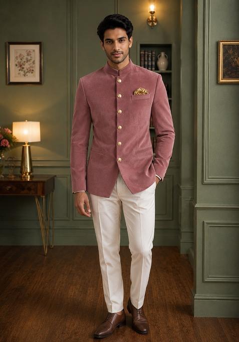 Light Onion Solid Velvet Jodhpuri For Men
