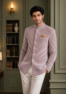 Onion Pink Solid Velvet Jodhpuri For Men