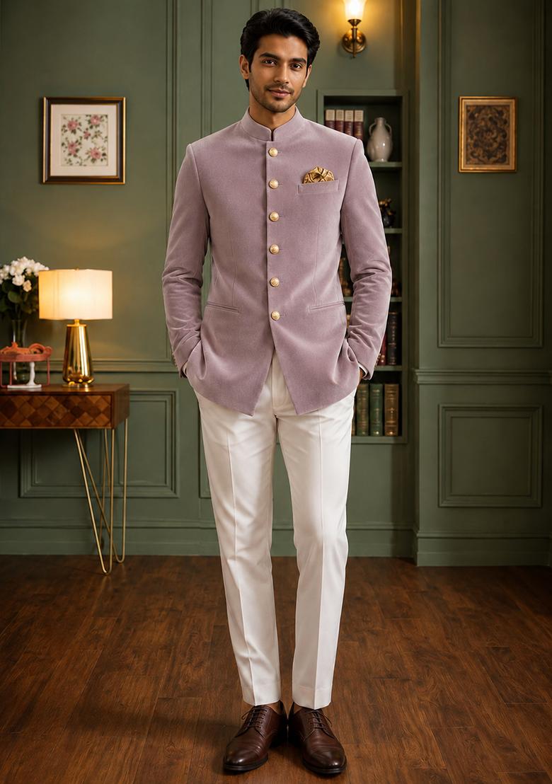 Onion Pink Solid Velvet Jodhpuri For Men - Indya