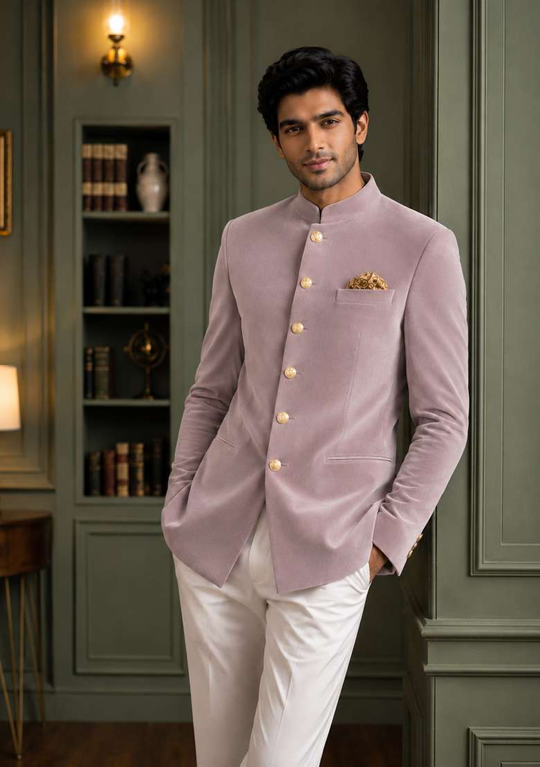 Onion Pink Solid Velvet Jodhpuri For Men - Indya