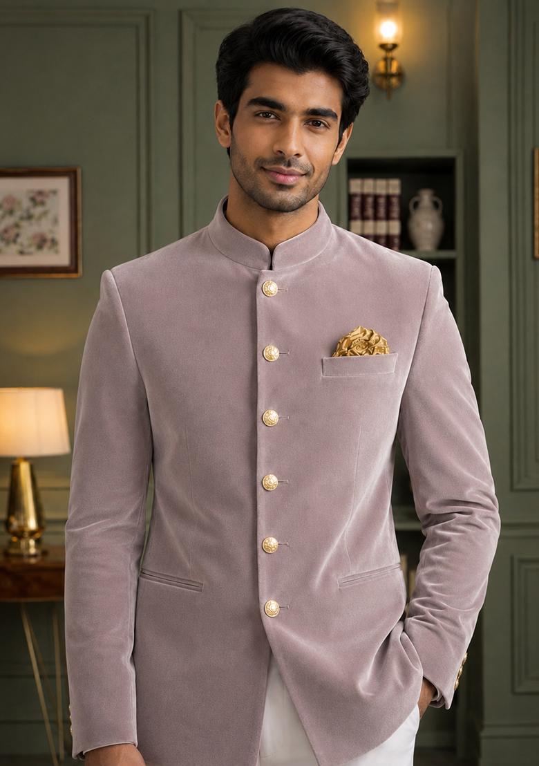 Onion Pink Solid Velvet Jodhpuri For Men - Indya