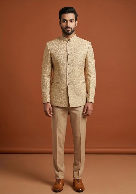 Golden Embroidery Silk Bandhgala For Men