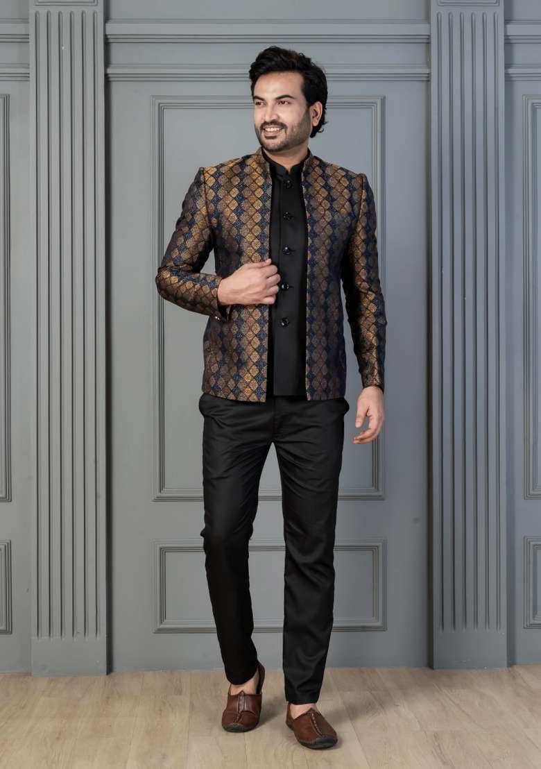 Yellow Embroidery Silk Sherwani Set For Men - Indya