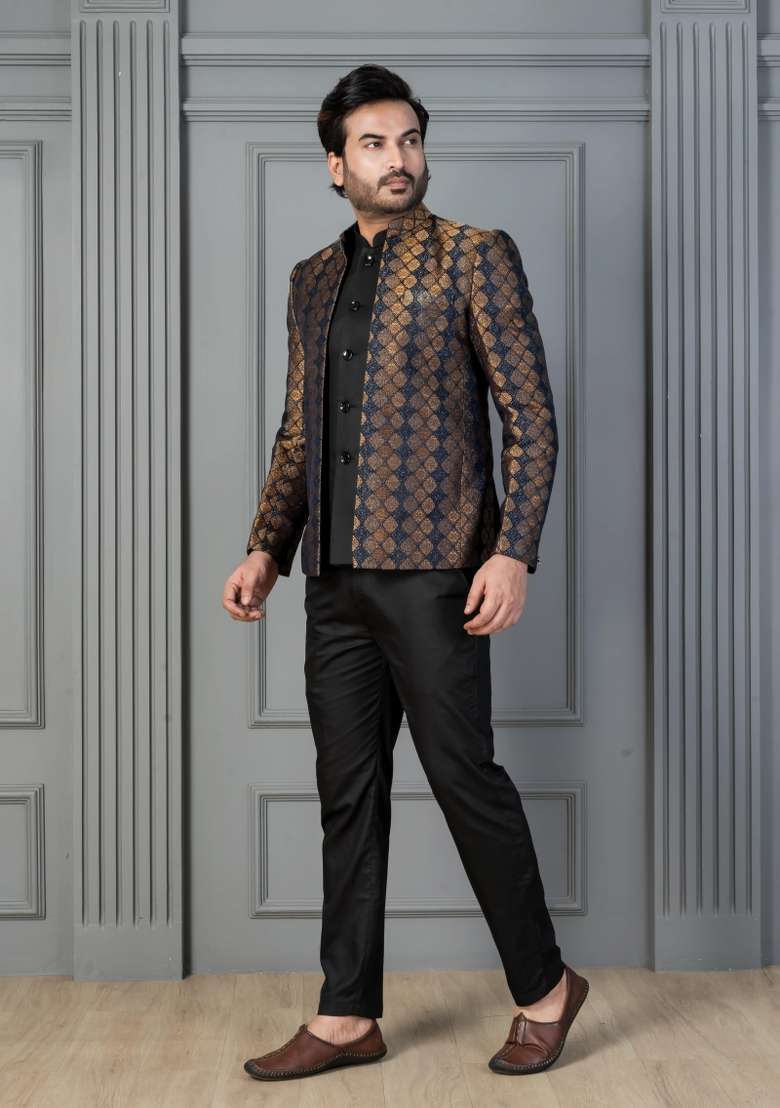 Yellow Embroidery Silk Sherwani Set For Men - Indya