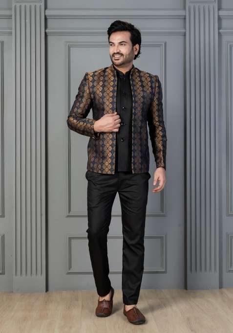 Yellow Embroidery Silk Sherwani Set For Men