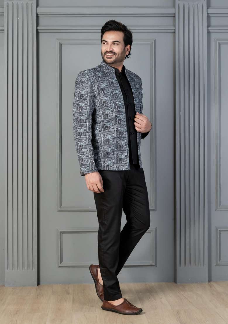 Green Embroidery Silk Sherwani Set For Men - Indya
