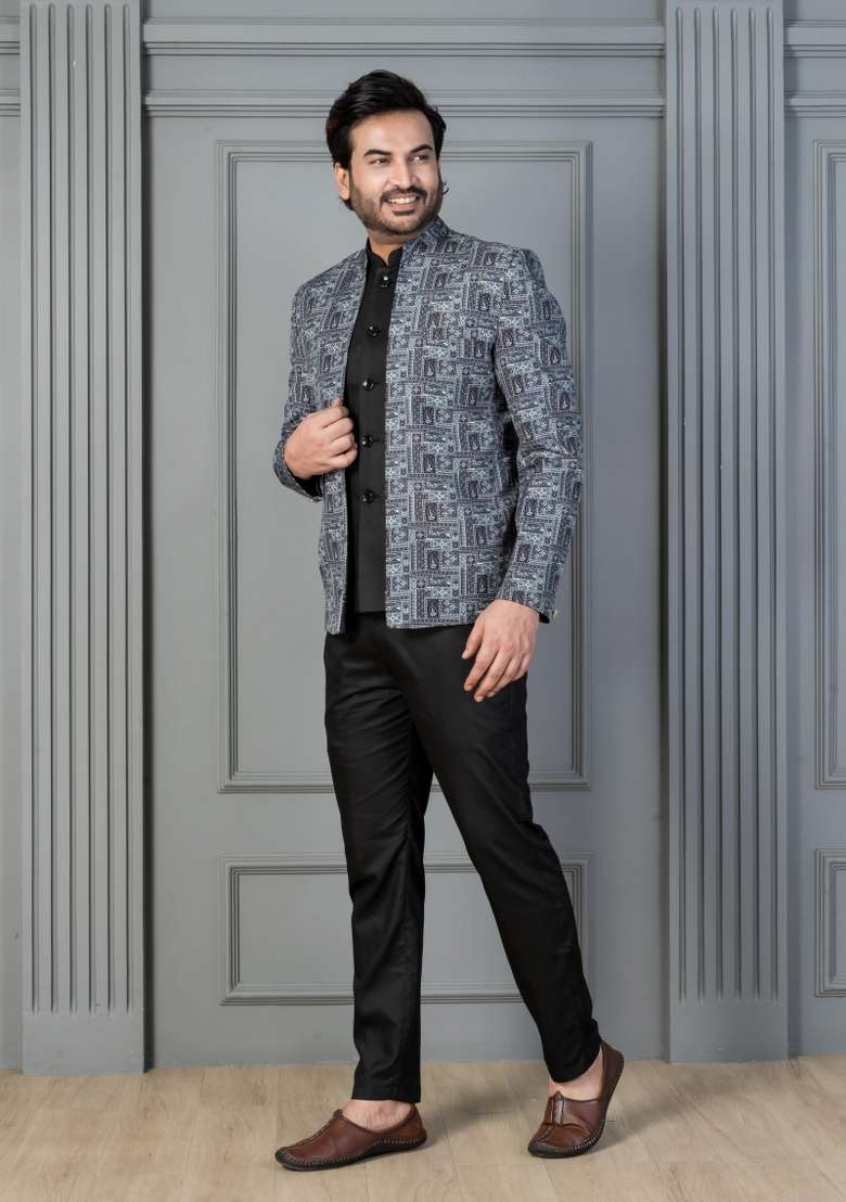 Green Embroidery Silk Sherwani Set For Men - Indya
