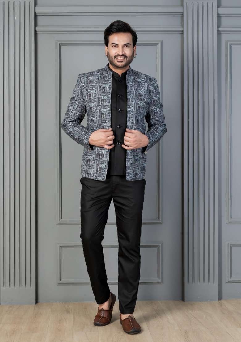 Green Embroidery Silk Sherwani Set For Men - Indya