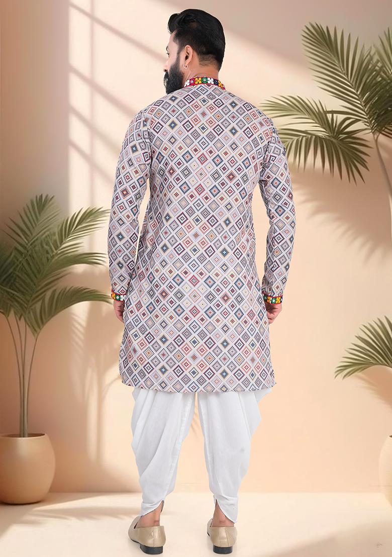 Multicolor Embroidery Cotton Kurta For Men - Indya