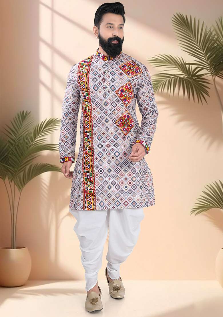 Multicolor Embroidery Cotton Kurta Set For Men - Indya