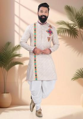 Multicolor Embroidery Cotton Kurta For Men