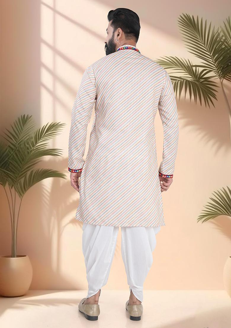 Multicolor Embroidery Cotton Kurta For Men - Indya
