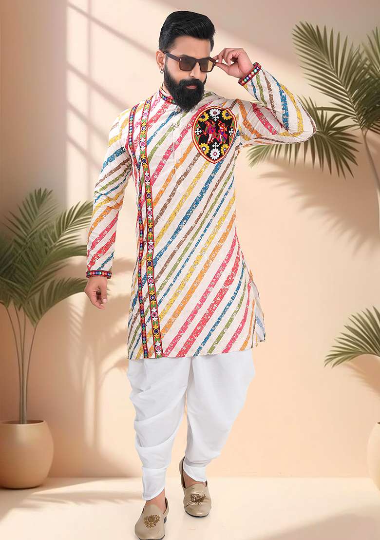 Multicolor Embroidery Cotton Kurta For Men - Indya