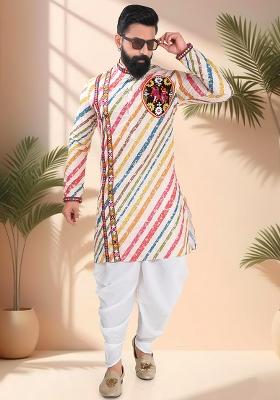 Multicolor Embroidery Cotton Kurta Set For Men