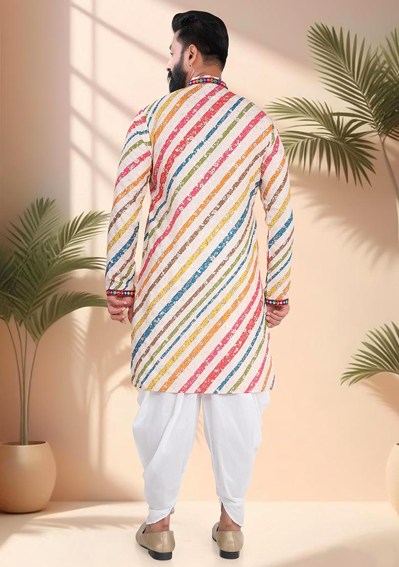 Multicolor Embroidery Cotton Kurta Set For Men - Indya