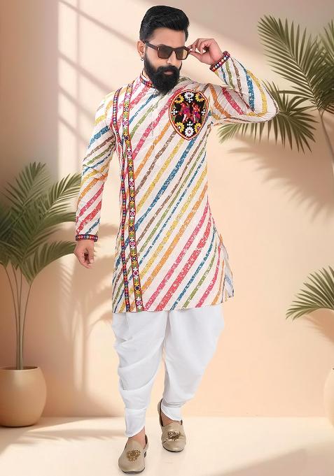 Multicolor Embroidery Cotton Kurta Set For Men