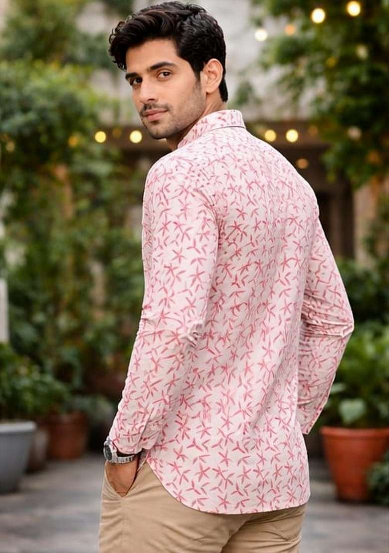 White Printed Linen Kurta For Men - Indya