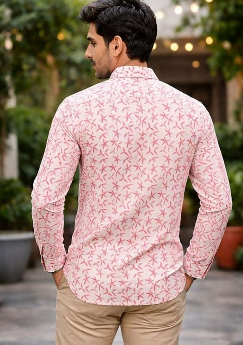 White Printed Linen Kurta For Men - Indya