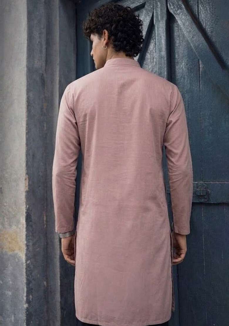 Pink Embroidery Silk Kurta Pyjama For Men - Indya