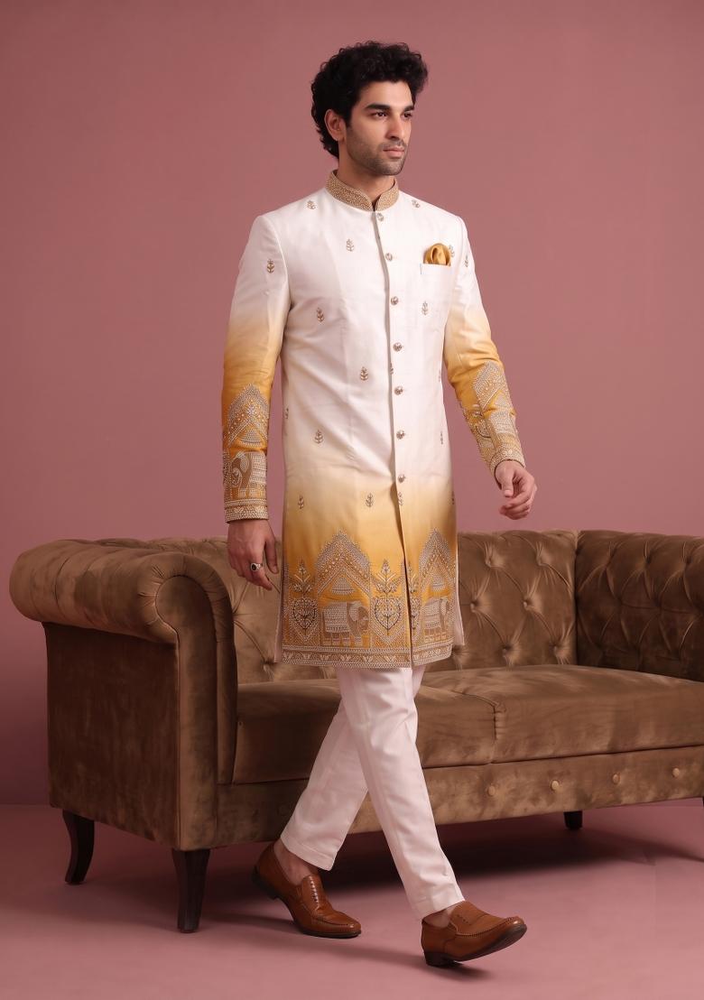 Multicolor Embroidery Satin Indo Western For Men - Indya