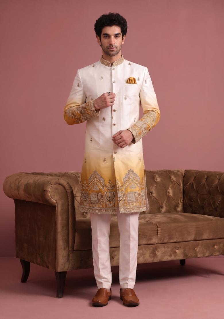 Multicolor Embroidery Satin Indo Western For Men - Indya