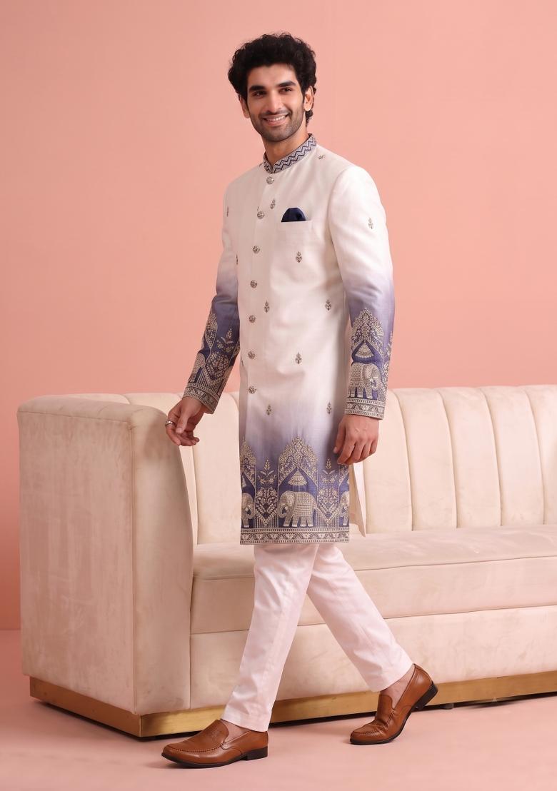 Multicolor Embroidery Satin Indo Western For Men - Indya
