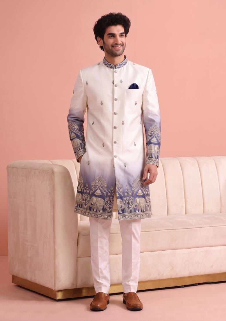 Multicolor Embroidery Satin Indo Western For Men - Indya