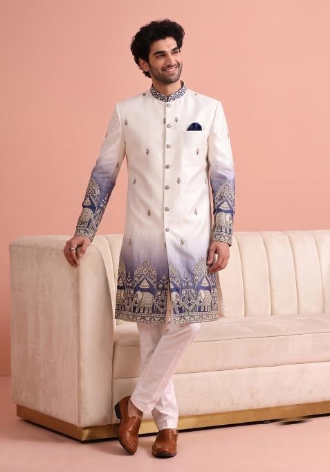 Multicolor Embroidery Satin Indo Western For Men