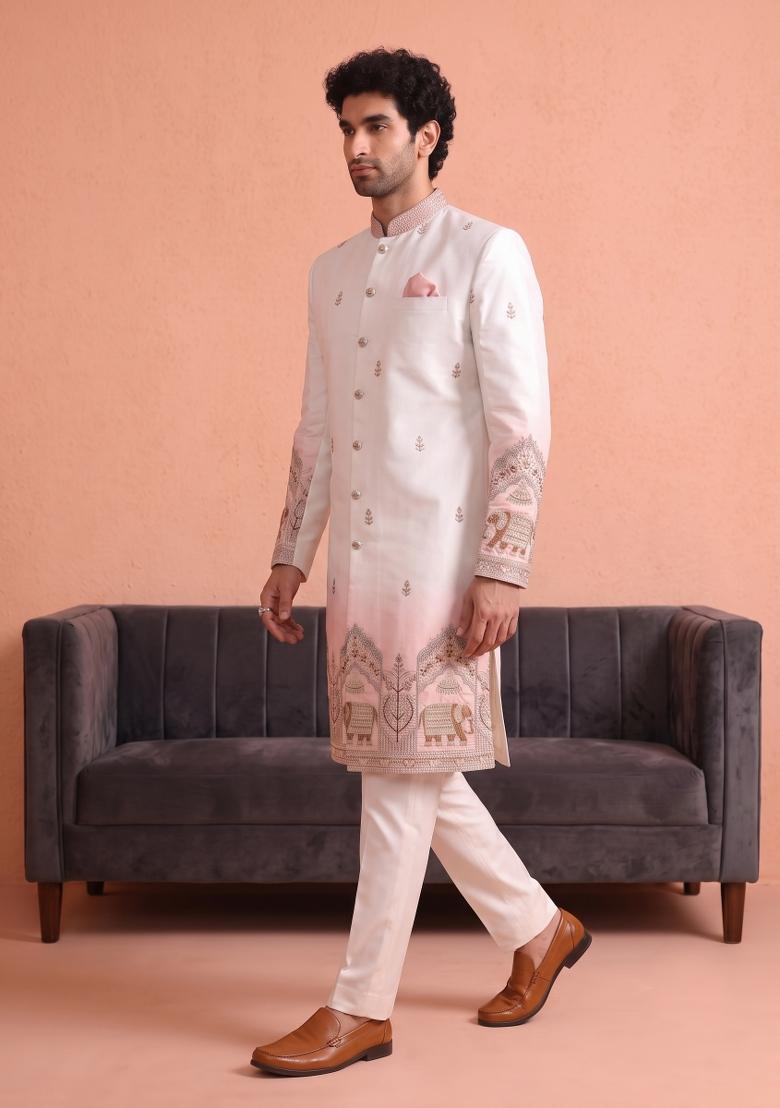 Multicolor Embroidery Satin Indo Western For Men - Indya