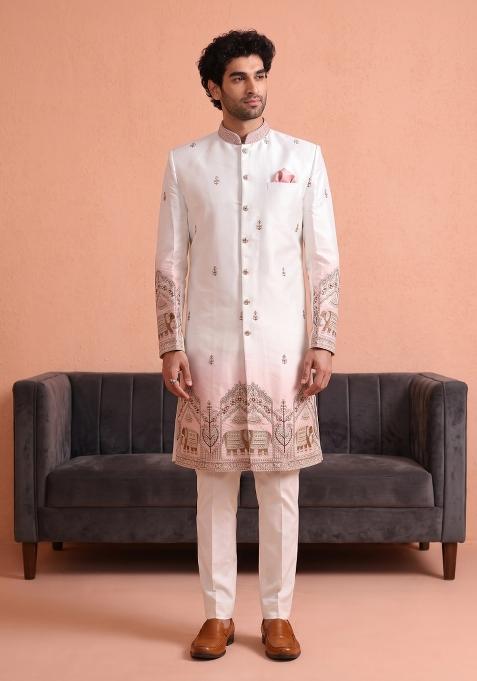 Multicolor Embroidery Satin Indo Western For Men