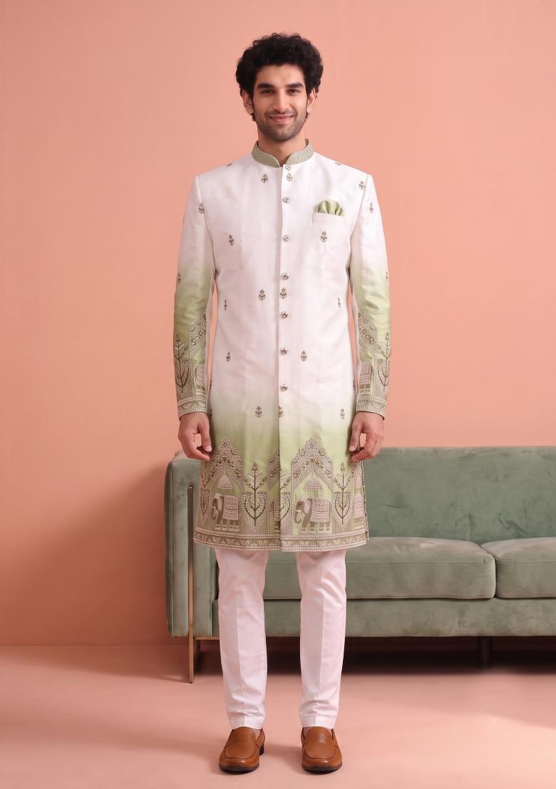 Multicolor Embroidery Satin Indo Western For Men - Indya